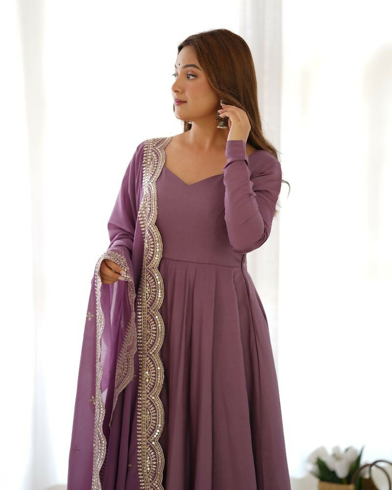 Joban Fashion Purple Kurta Set Chanderi Sequence Embroidery Work | Grocsy