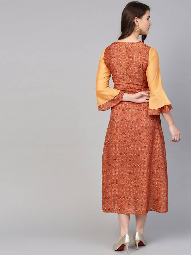 Yufta Orange And Brown A-line dress | Grocsy