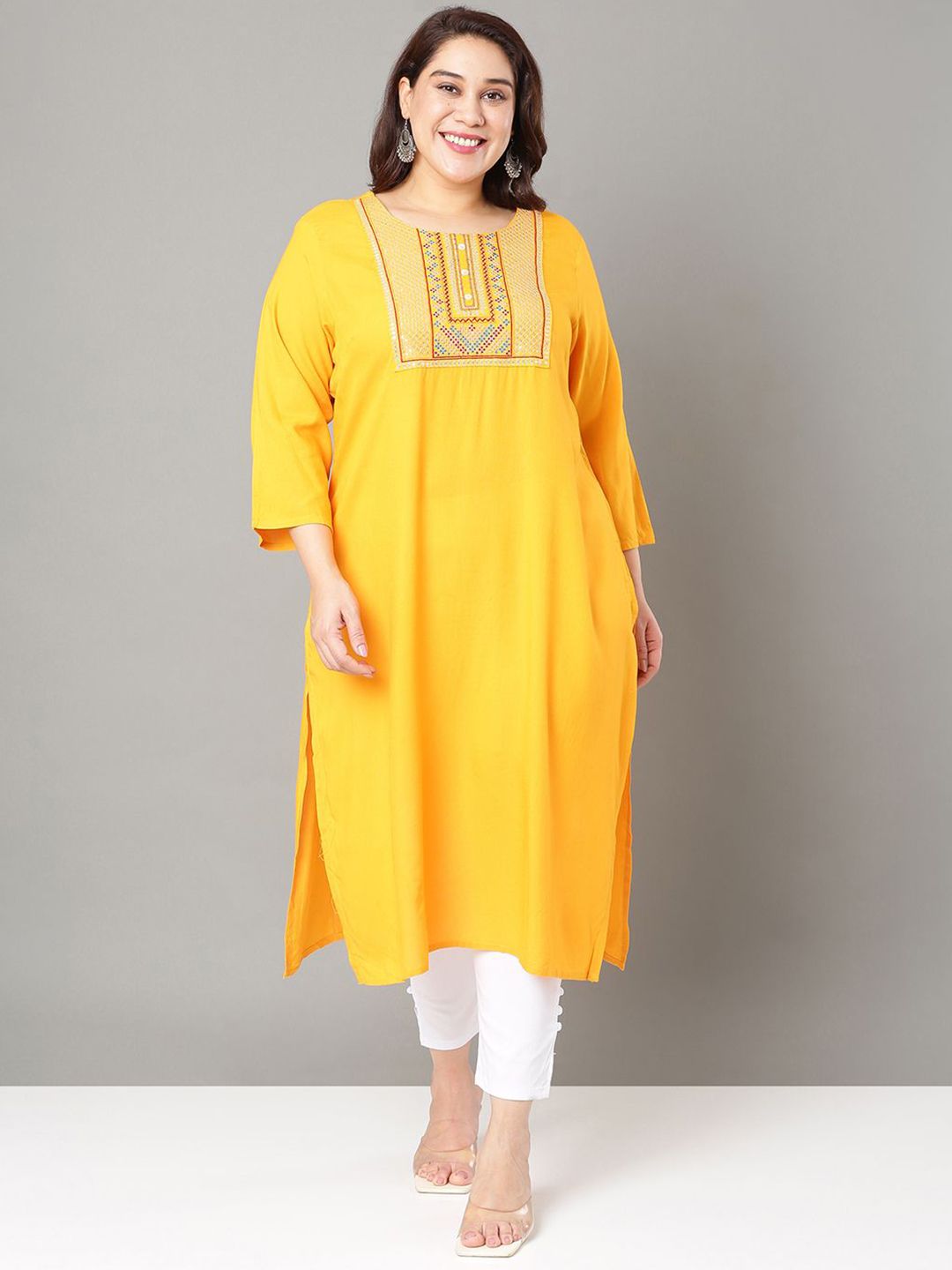 Sztori Floral Embroidered Yoke Design Sequined Straight Kurta | Grocsy