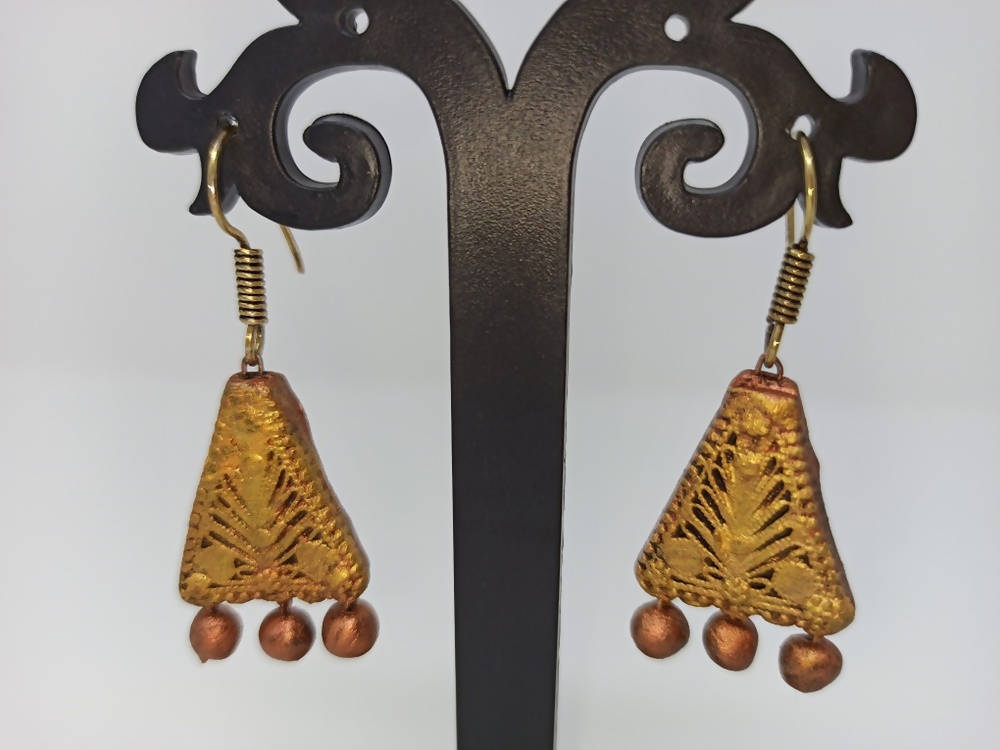Terracotta Boho Ear Hangings-Copper Gold | Grocsy