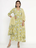 Miravan Women's Cotton Floral Print Anarkali Kurta With Dupatta | Grocsy