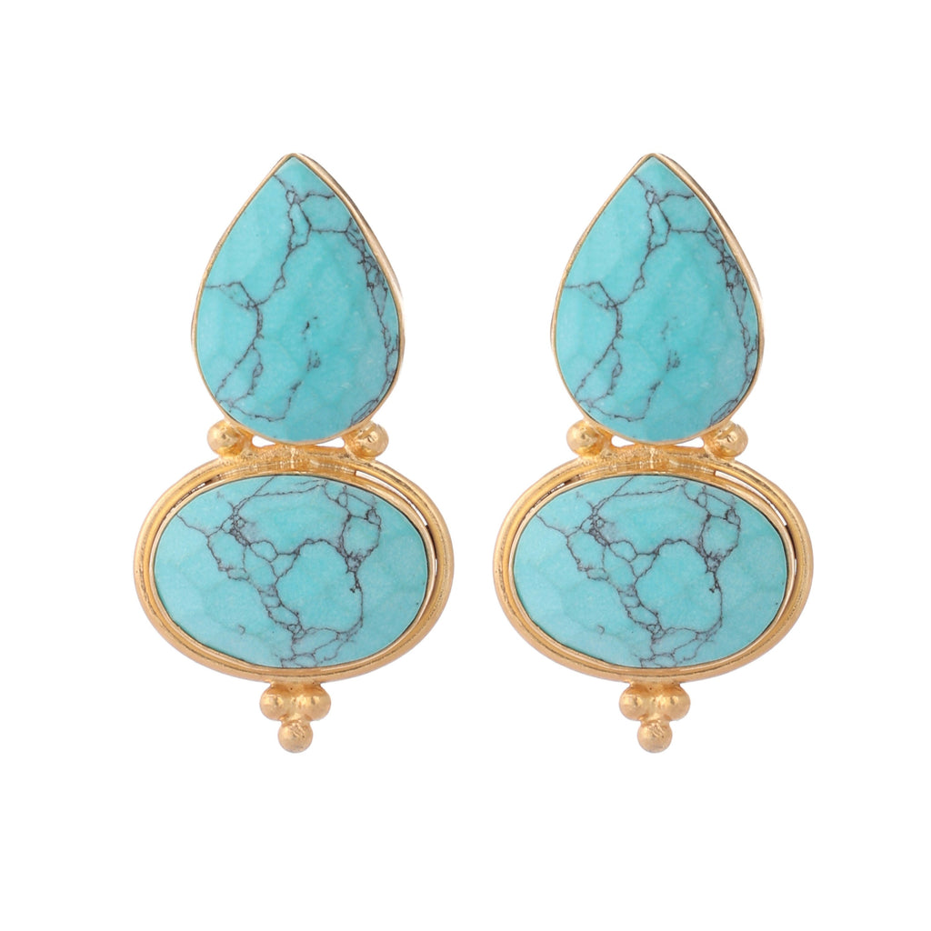 Nuyug 22K Gold Plated Turquoise Embrace Earrings | Grocsy