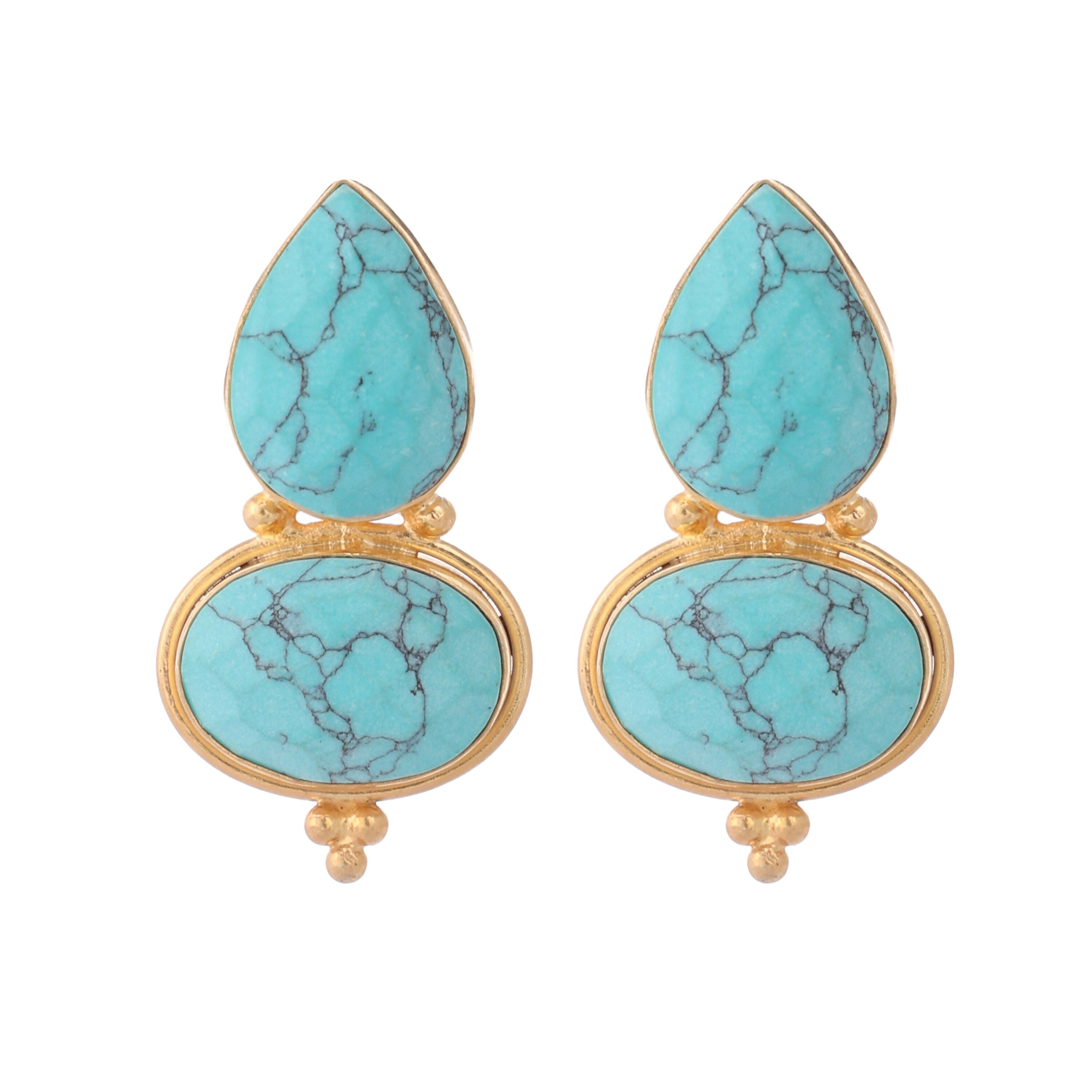 Nuyug 22K Gold Plated Turquoise Embrace Earrings | Grocsy