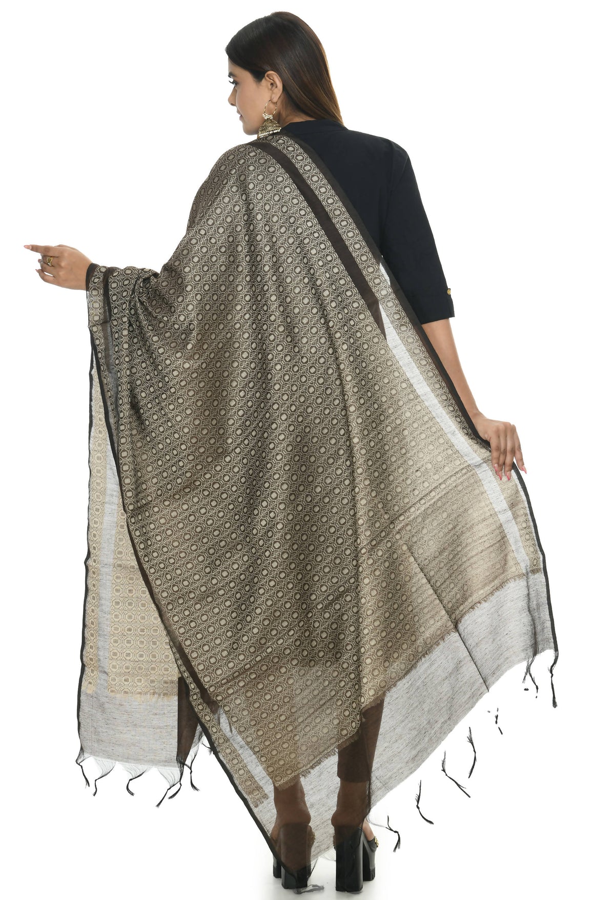 Mominos Fashion Moeza Handloom Cotton Coffee Color Dupatta For Women | Grocsy