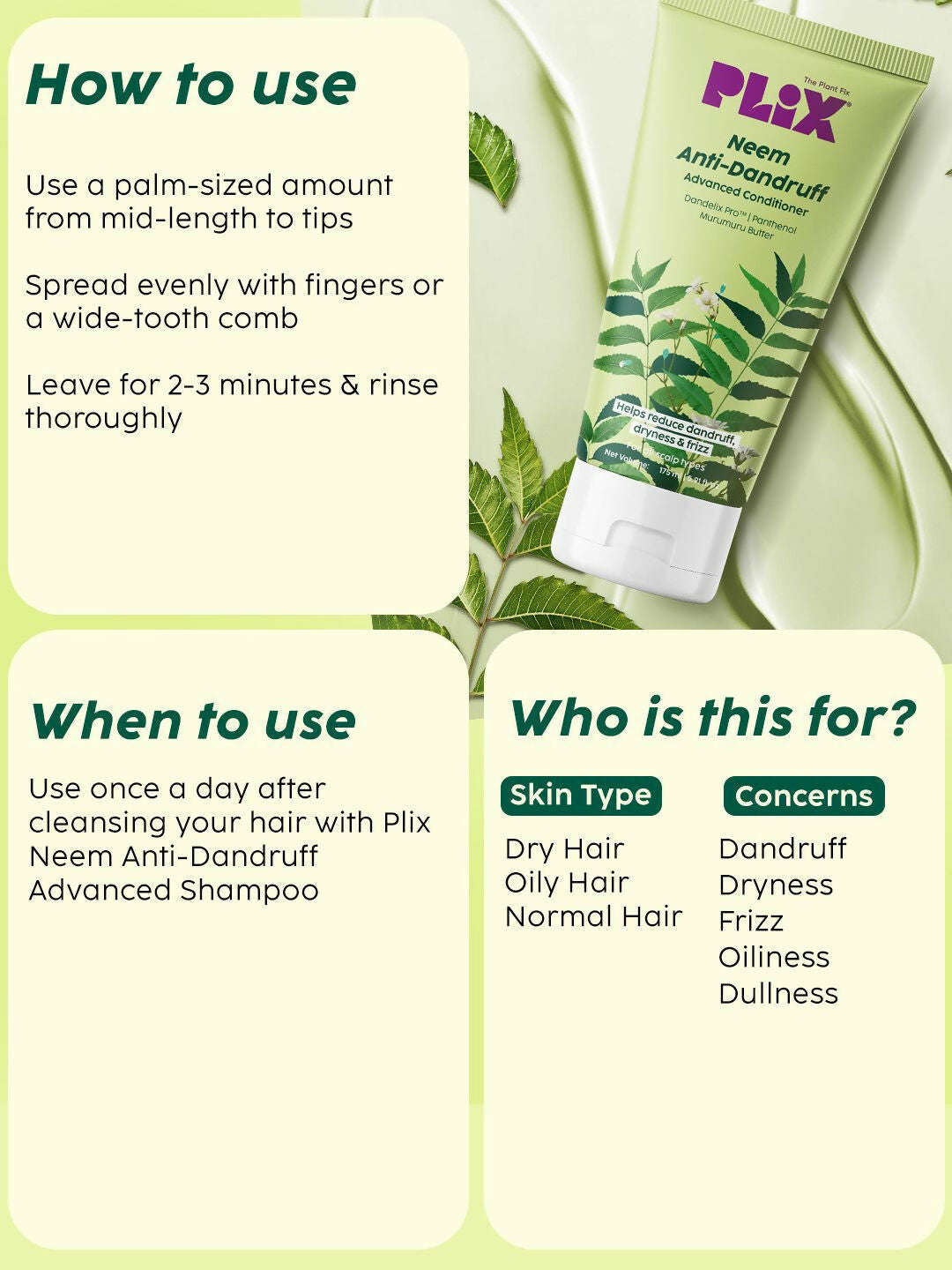 PLIX The Plant Fix Neem Advanced Anti-Dandruff Conditioner Reduces Dandruff, Dryness & Frizz | Grocsy