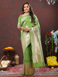Lorenvalley Fashion Parotgreen Soft Silk Woven Design Gold Zari Weaving Saree | Grocsy