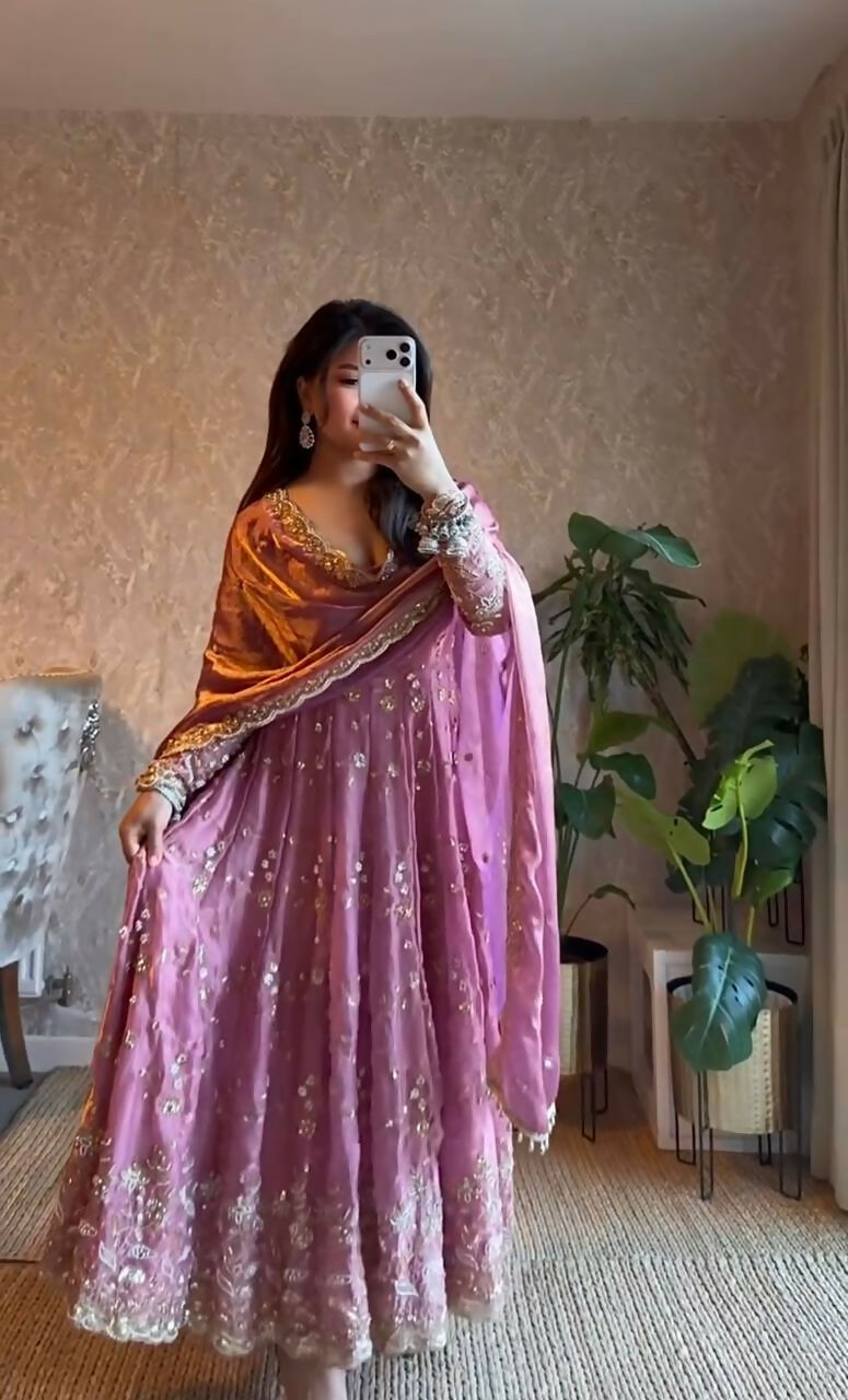 Teeya Creation Pink Color Faux Georgette Long Party Wear Gown | Grocsy