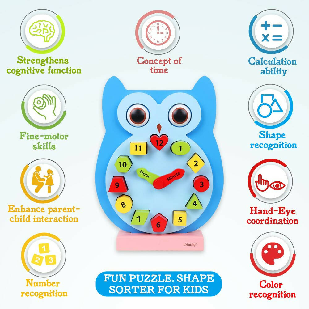 Matoyi Wooden Colorful Owl Clock With Magnetic Blocks | Grocsy