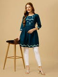 Jyoti Fashion Women's Blue Viscose Rayon Embroidered Casual Top | Grocsy
