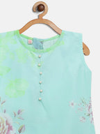 Ahalyaa Aqua Blue Crepe Printed Kids Kurta Palazzo Sets For Girls | Grocsy