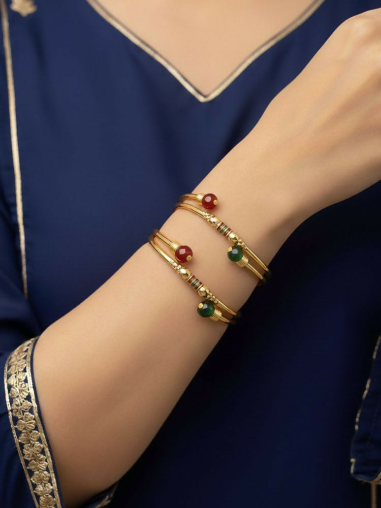 NVR Women Set of 2 Gold Plated Artificial Beads Bangle | Grocsy
