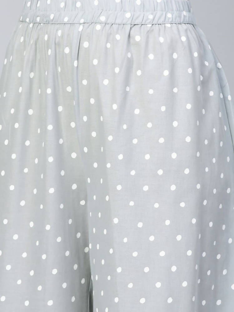 Yufta Grey and White Printed Kurta With Palazzo and Dupatta Set | Grocsy
