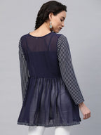 Ahalyaa Women Navy Blue Georgette Khari Print Tunic | Grocsy