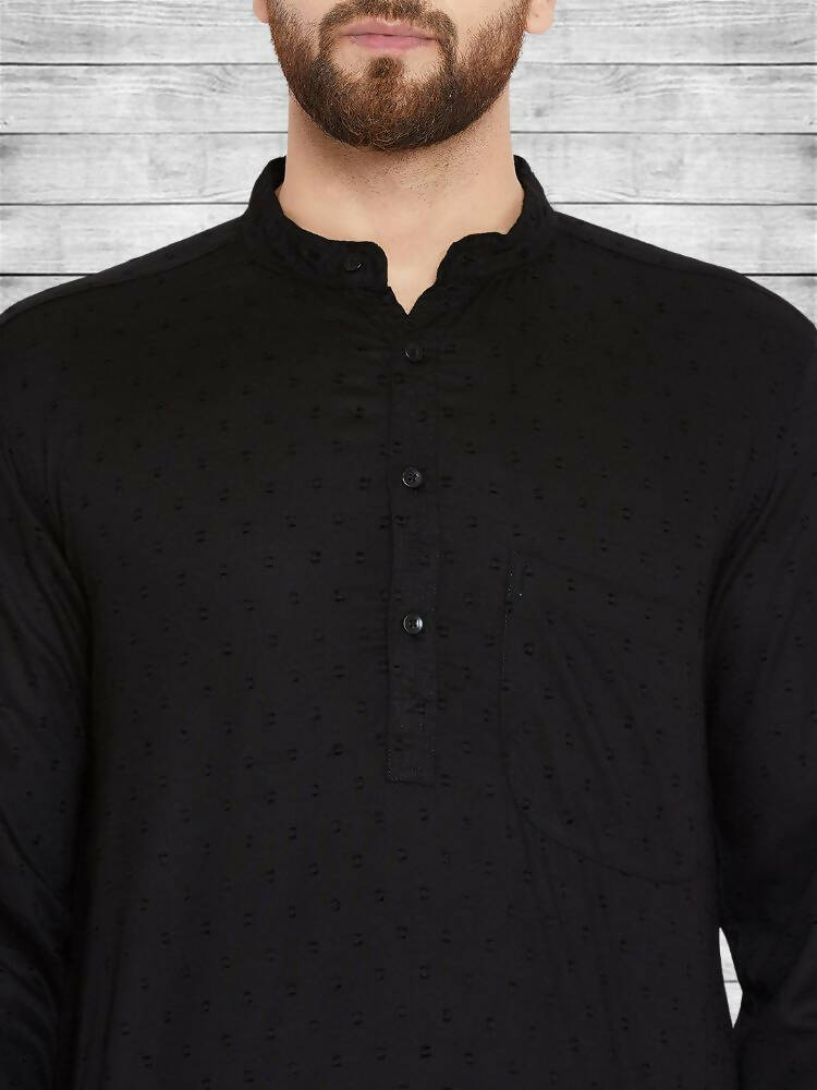 Even Apparels Pure Cotton Black Kurta - Black | Grocsy