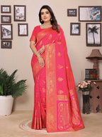 Joban Fashion Banarasi Pink Woven Soft Silk Saree | Grocsy