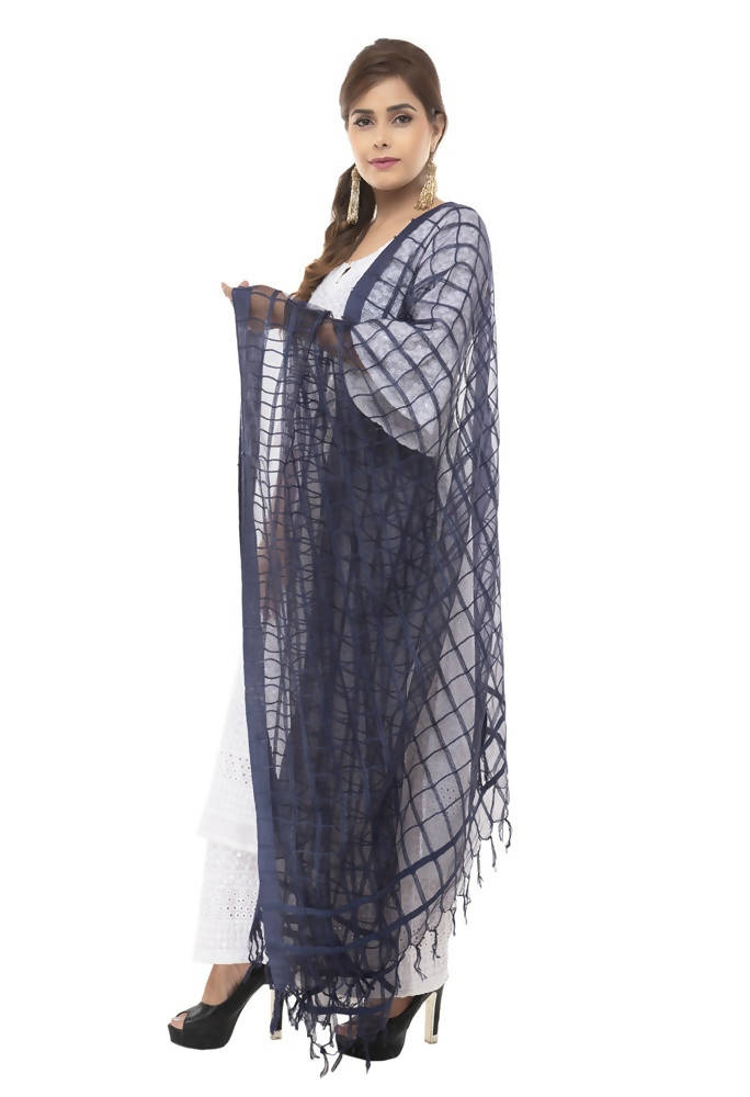 Mominos Fashion Navy Blue Cotton Square Dupatta | Grocsy