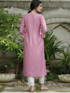 Indian Clothing Cheera Embellished Daily Wear Cotton Blend Kurta - Baby Pink | Grocsy