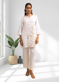 Joban Fashion Off White Linen Embroidered Readymade Cord Set | Grocsy
