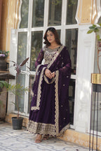 Joban Fashion Wine Georgette Sequence Embroidery Work Kurta Set | Grocsy