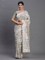 Shree Shyam Fashion Linen Cotton Beige Saree | Grocsy
