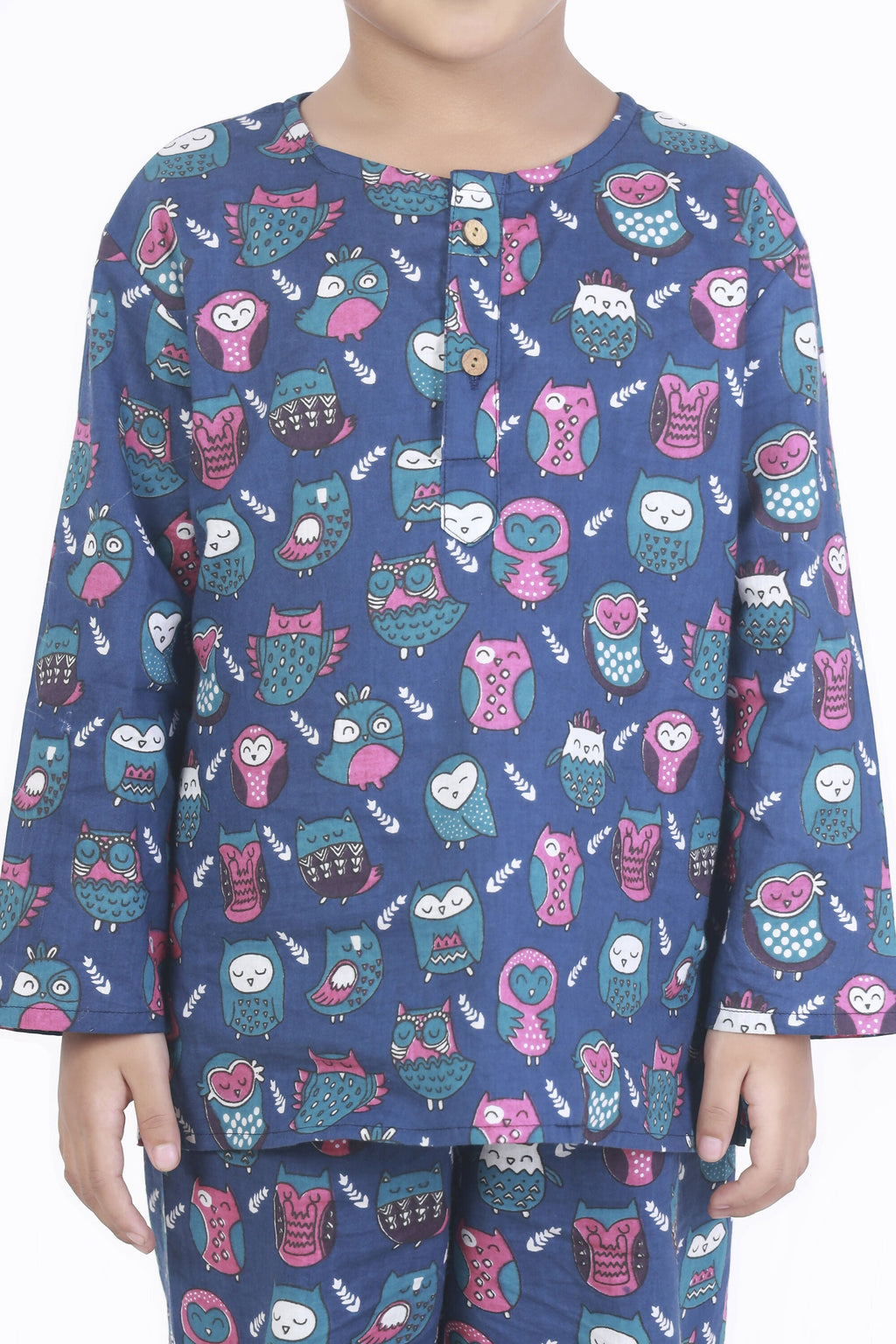 Breathables Kids Cotton Owl Print Co-Ord Night Suit – Navy Blue | Grocsy