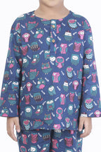 Breathables Kids Cotton Owl Print Co-Ord Night Suit – Navy Blue | Grocsy