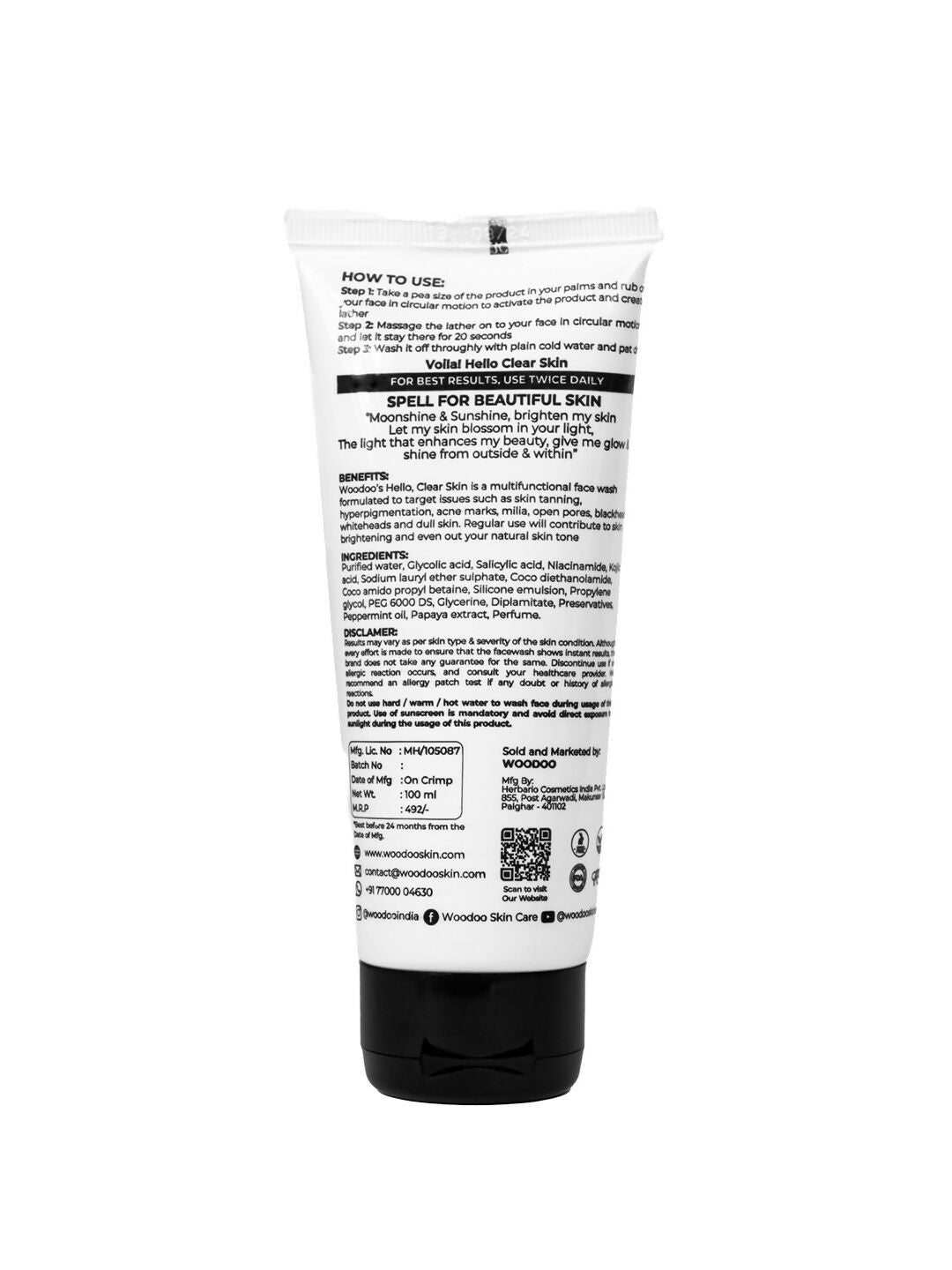 Woodoo Hello Clear Skin Everyday Skin Brightening Face Wash With Niacinamide | Grocsy