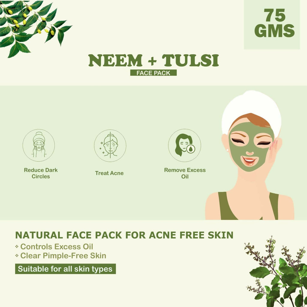 Kimayra Organic Neem + Tulsi Face Pack Powder For Pimple Free Skin, Helps In Cleansing The Skin | Grocsy