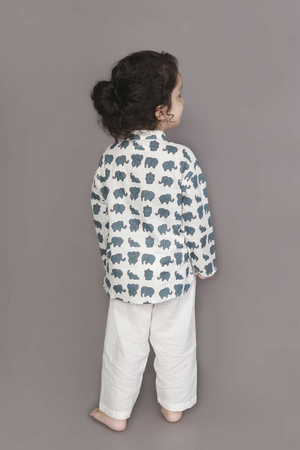 Breathables Kids Cotton Night Suit – White Elephant Print Kurta & Pyjama Co-Ord Set For Boys & Girls | Grocsy