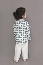 Breathables Kids Cotton Night Suit – White Elephant Print Kurta & Pyjama Co-Ord Set For Boys & Girls | Grocsy