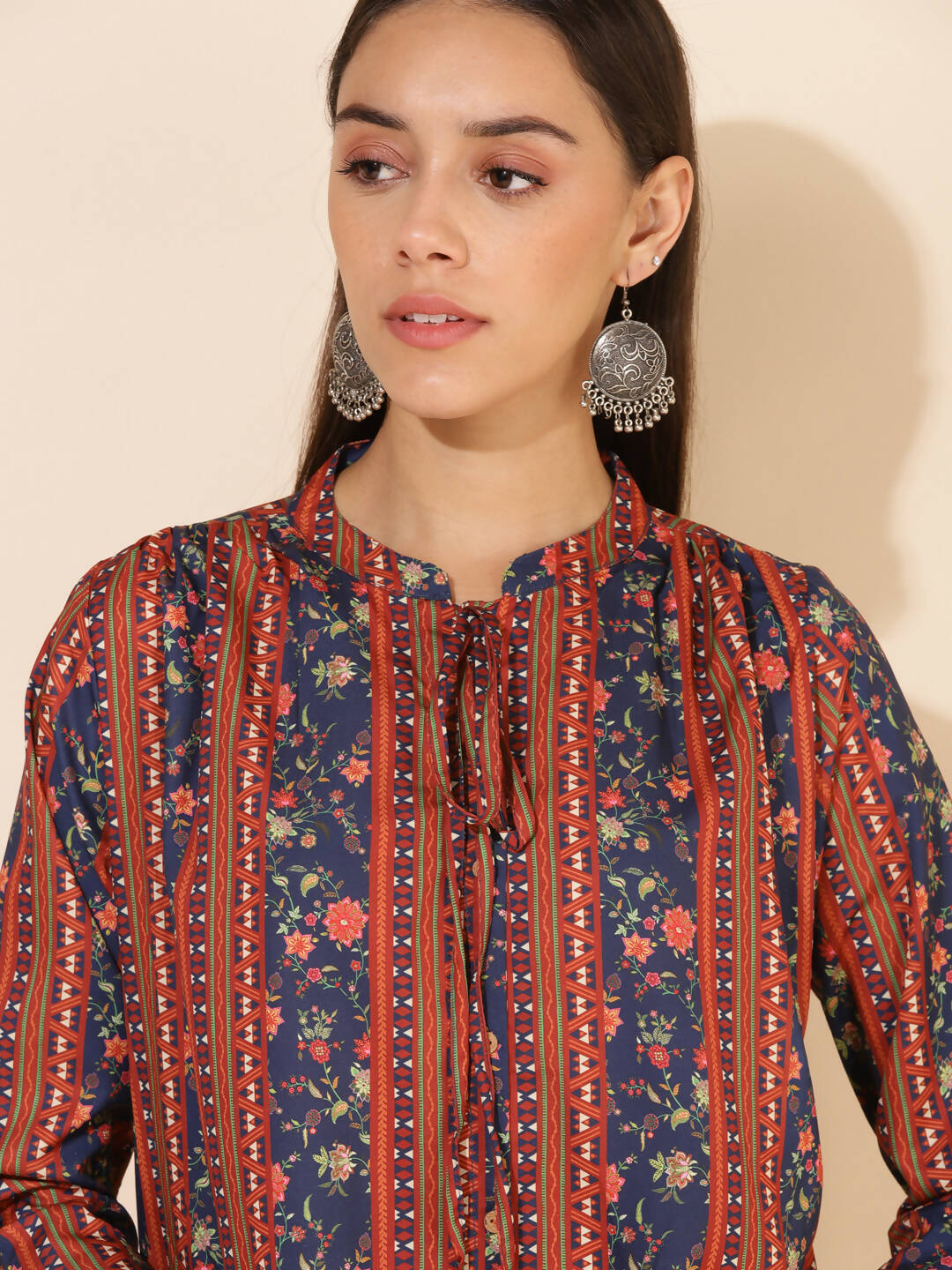 Janasya Women's Blue Crepe Digital Floral Printed Festive A-line Co-ords | Grocsy