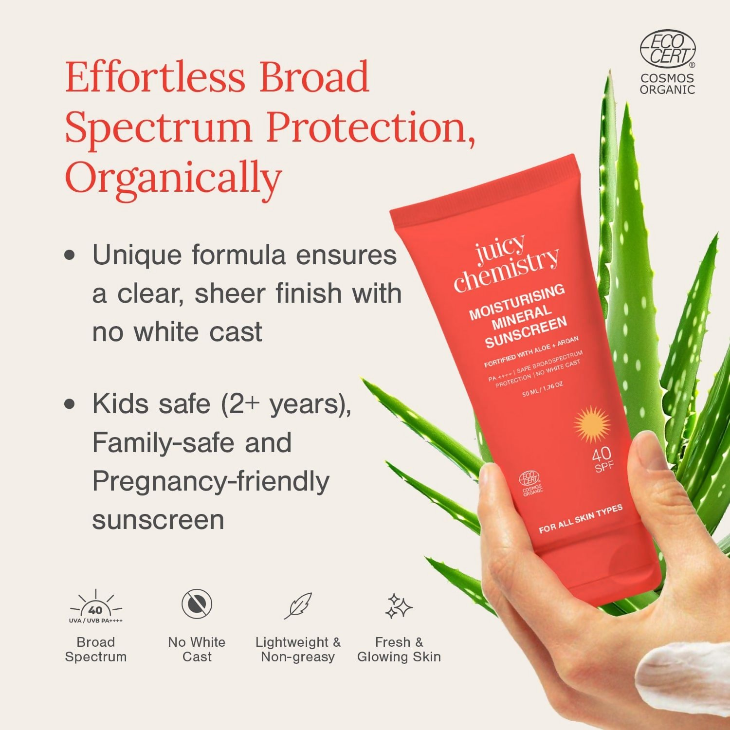 Juicy Chemistry Moisturising Mineral Sunscreen SPF 40 PA++++ | Grocsy