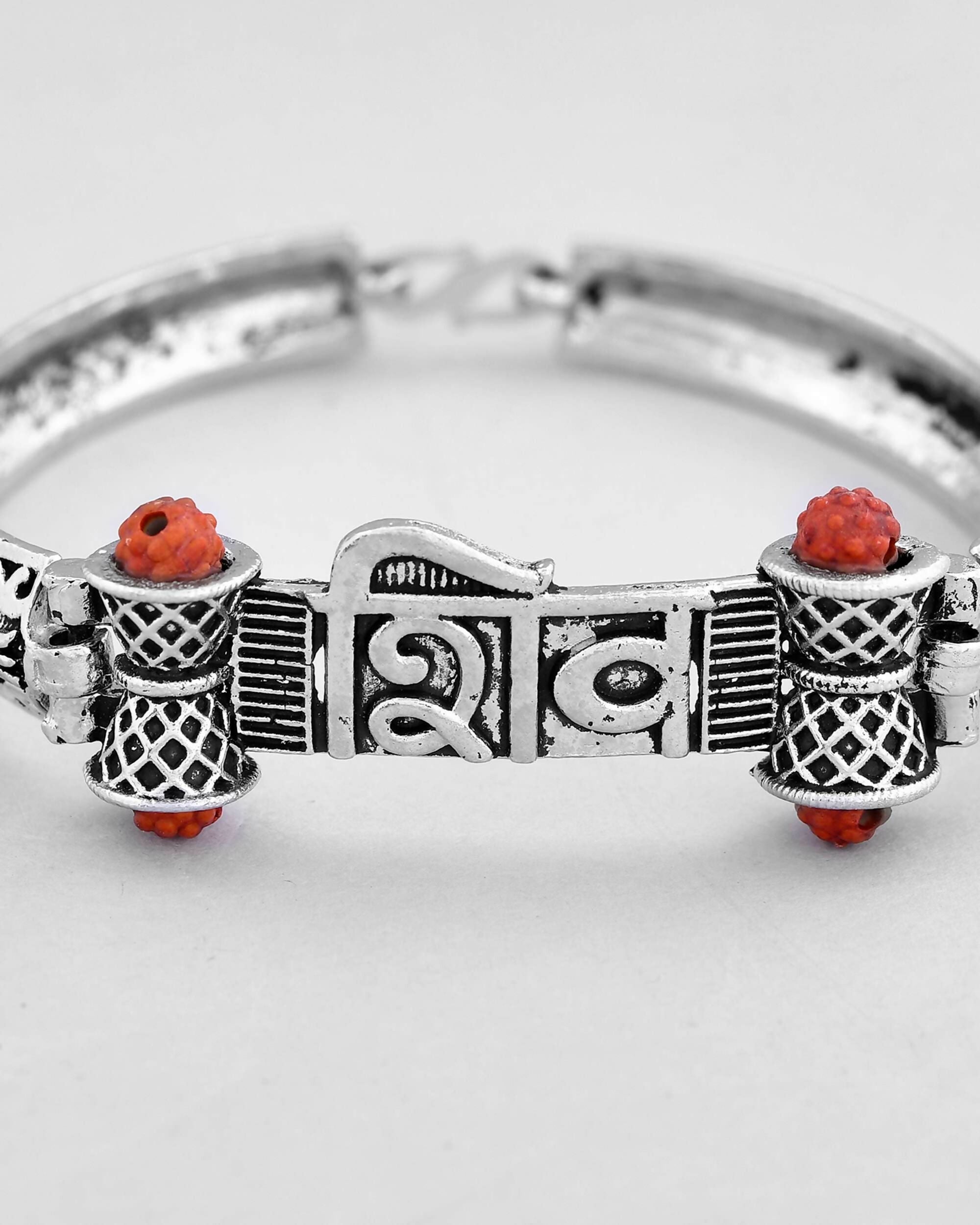 VOJ Silver Plated Shiv Kada Bracelet