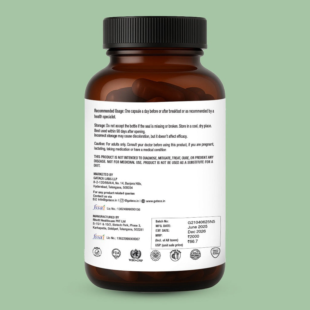 GATACA Pure β-NMN 500 mg Capsules with Nicotinamide Mononucleotide for More Energy, More Endurance, More Life | Grocsy