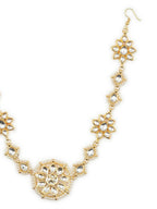 Gold-Polished White Kundan-Studded Pearl Beaded Hair Band - Ruby Raang | Grocsy