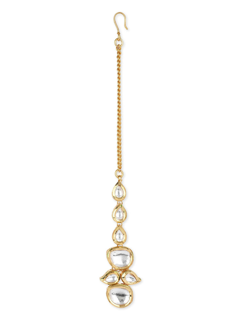 Gold-Polished White Kundan-Studded Maangtikka - Ruby Raang | Grocsy