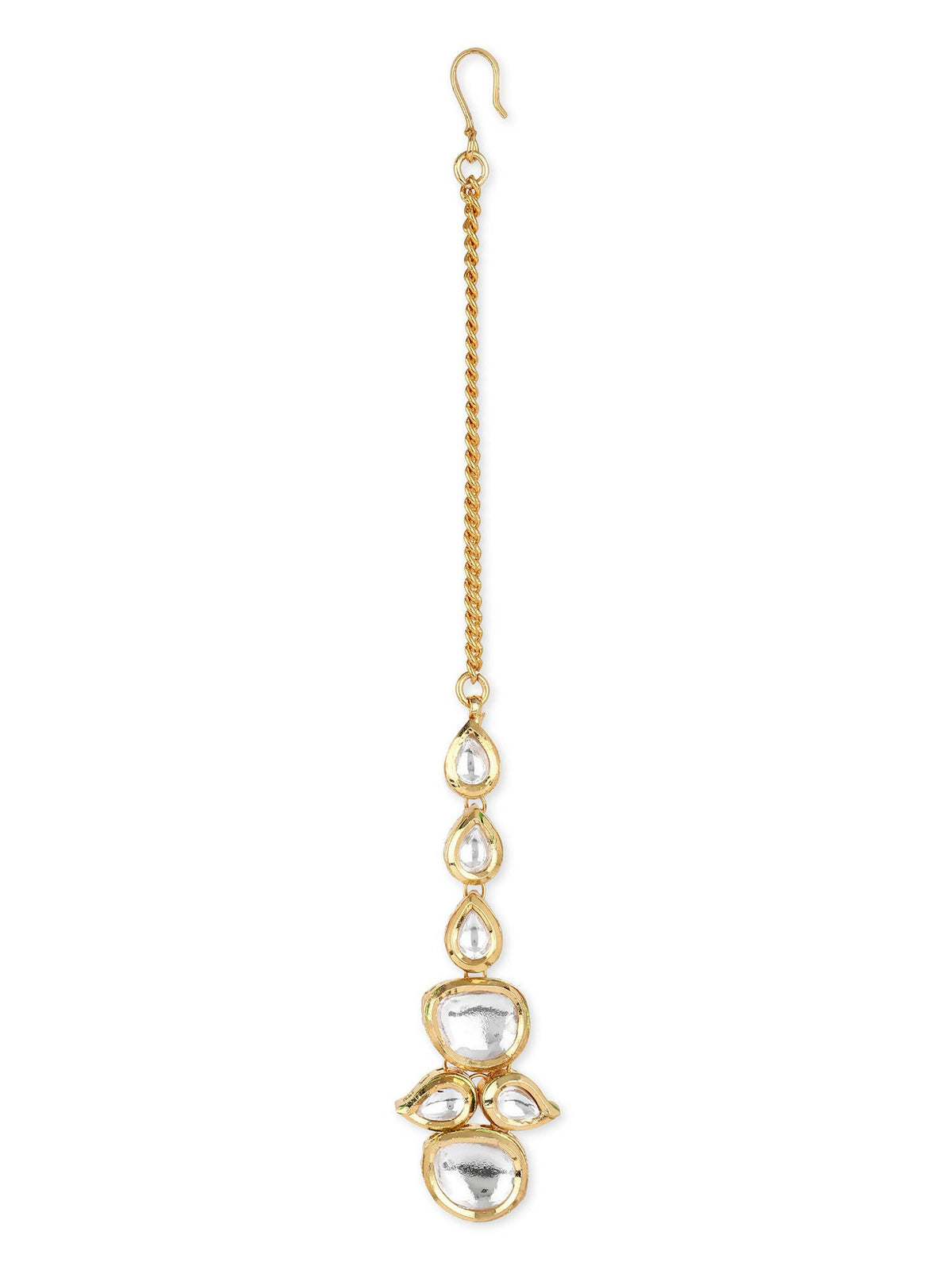 Gold-Polished White Kundan-Studded Maangtikka - Ruby Raang | Grocsy
