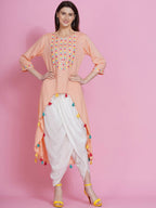 Women Republic Peach Rayon Embroidered Kurta With Mirror Work And Tulip Pants | Grocsy