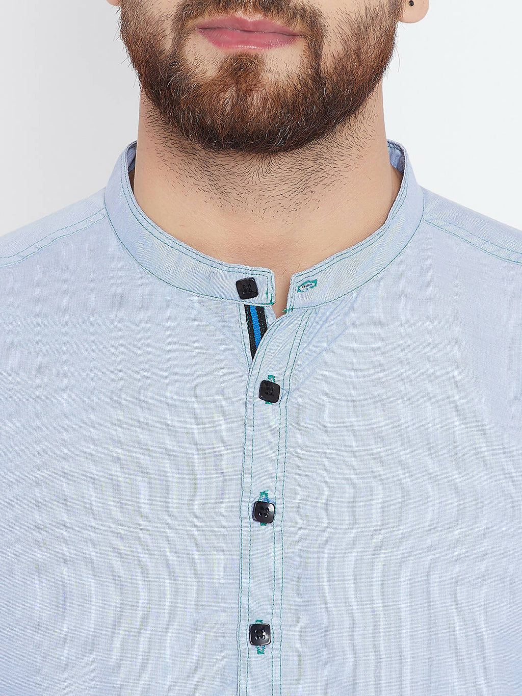 Even Apparels Blue Pure Cotton With Band Collar Men's Kurta | Grocsy