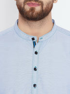 Even Apparels Blue Pure Cotton With Band Collar Men's Kurta | Grocsy