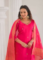 Ethnic Festive Wear Viscose Chanderi Pink Stitched Suit With Dupatta - Tanisha | Grocsy