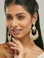 Nuyug 22K Gold-Plated Elegant Kundan Studded & Beaded Floral Chandbali Earrings | Grocsy