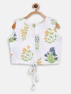 Ahalyaa Off White Cotton Printed Kids Top and Palazzo With Net Jacket For Girls | Grocsy