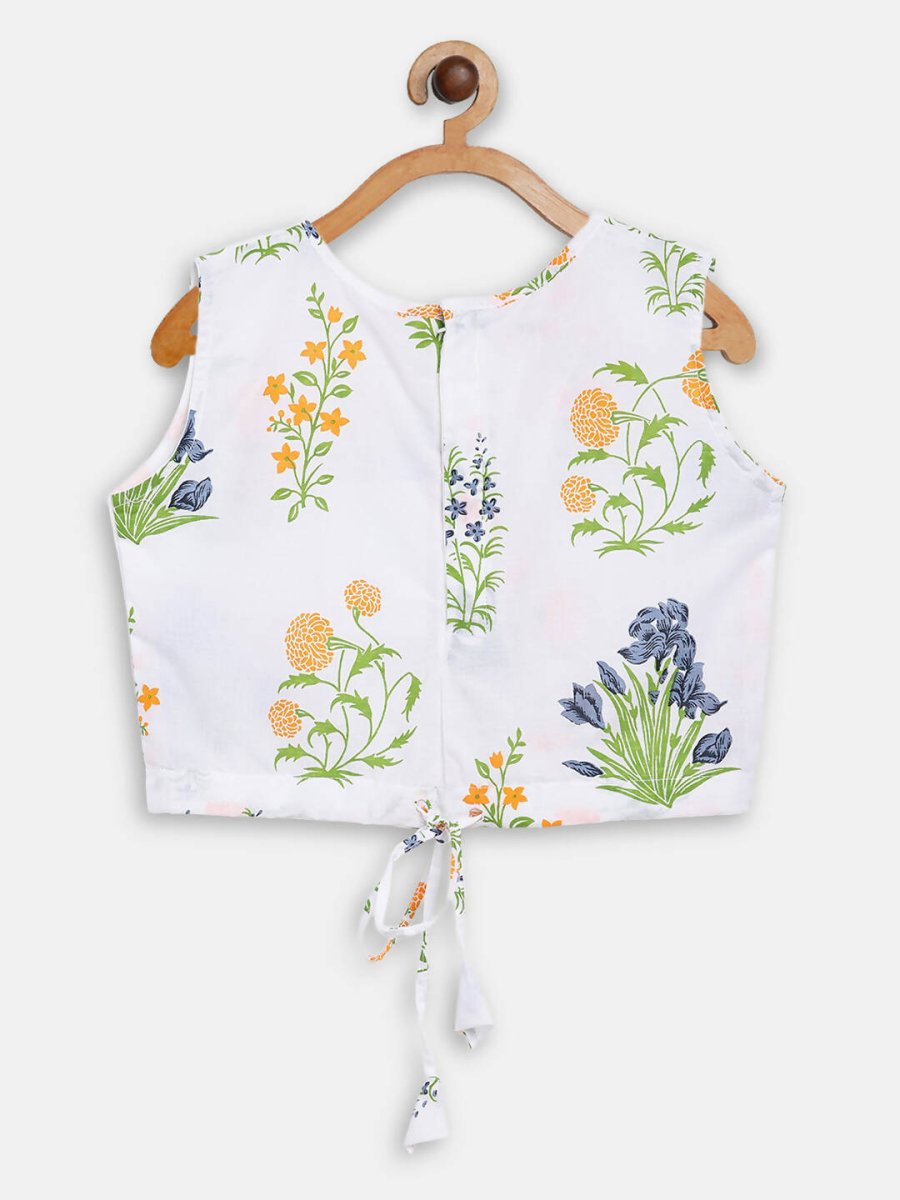 Ahalyaa Off White Cotton Printed Kids Top and Palazzo With Net Jacket For Girls | Grocsy