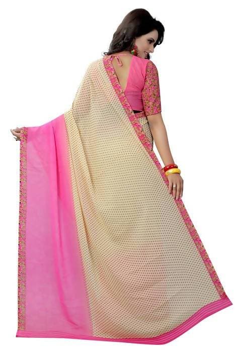 Vamika Pink and White Georgette Printed Contemporary Saree (PADING PINK) | Grocsy