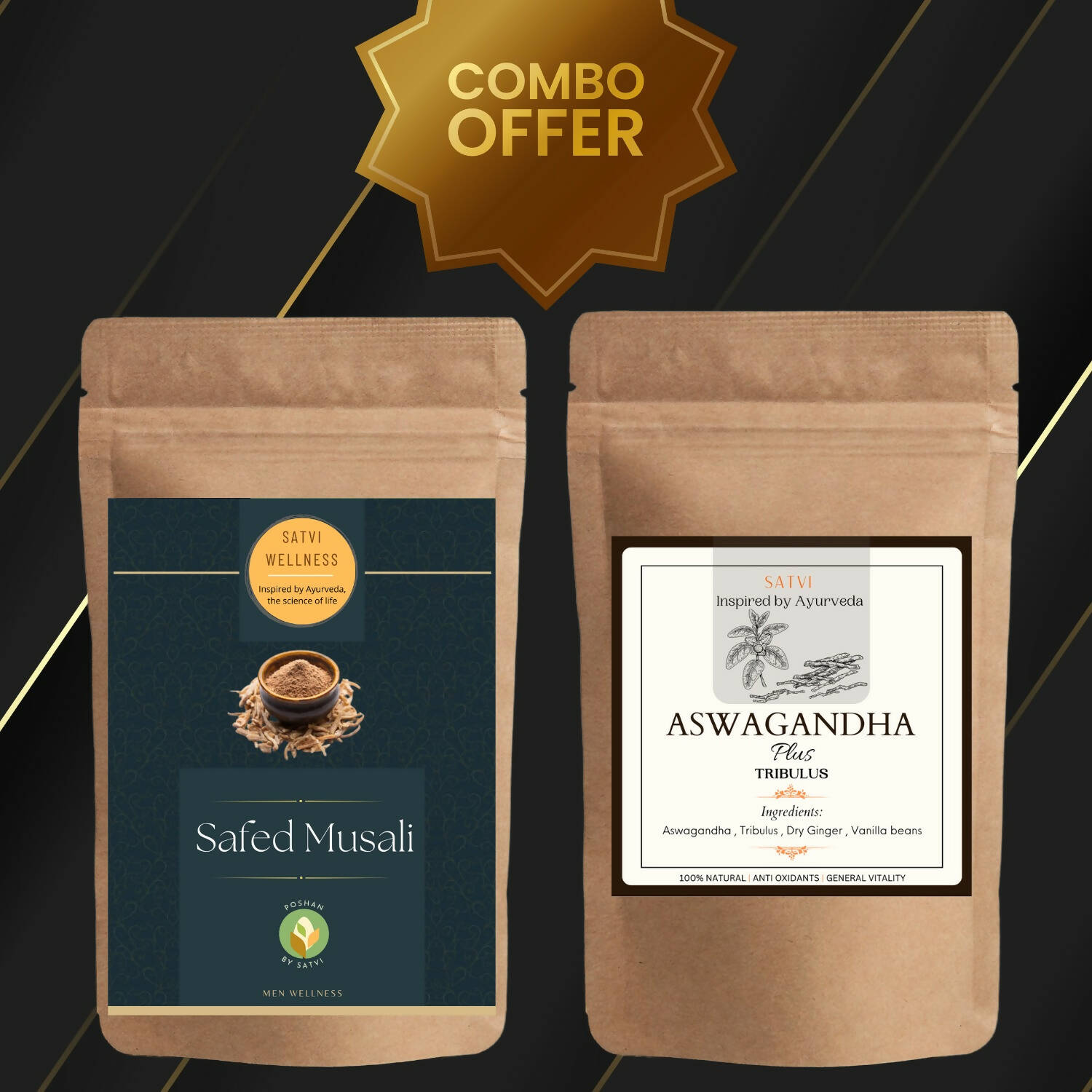 Satvi Wellness Ashwagandha Plus and Safed Musli Combo | Grocsy