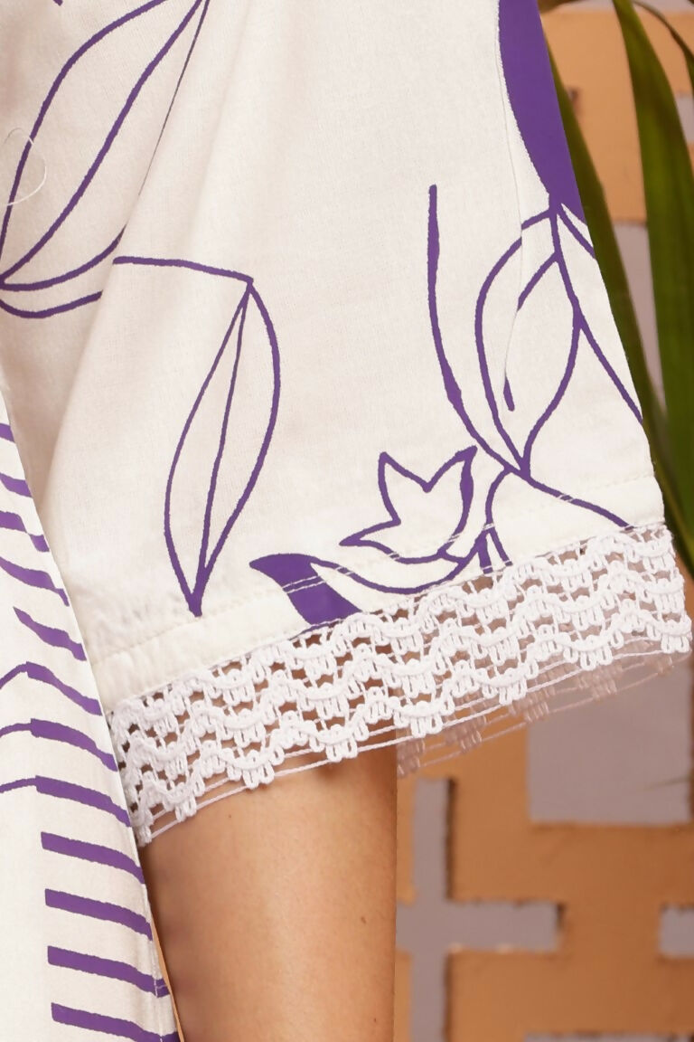 Cheera Women Stylish Hand Block Printed Cotton Blend Flared Kurta - Off White | Grocsy