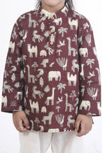 Breathables Kids Cotton Night Suit – Wine Animal Print Kurta & Pyjama Co-Ord Set For Boys & Girls | Grocsy