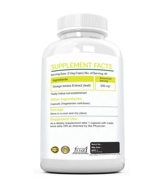 Ramini Bio Nutrition Ginkgo Biloba 500mg Veg Capsules | Grocsy
