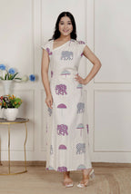 Miravan Womens Off-White Animal Printed Asymmetric Neck A-Line Maxi Dress | Grocsy